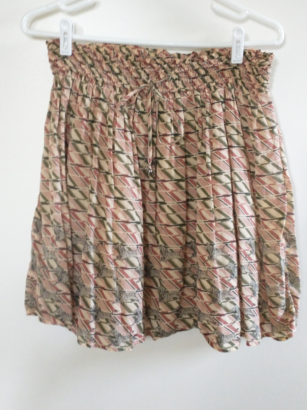 Anthropologie Lil Tan Geometric Zebra Safari Print Mini Pleated Skirt L